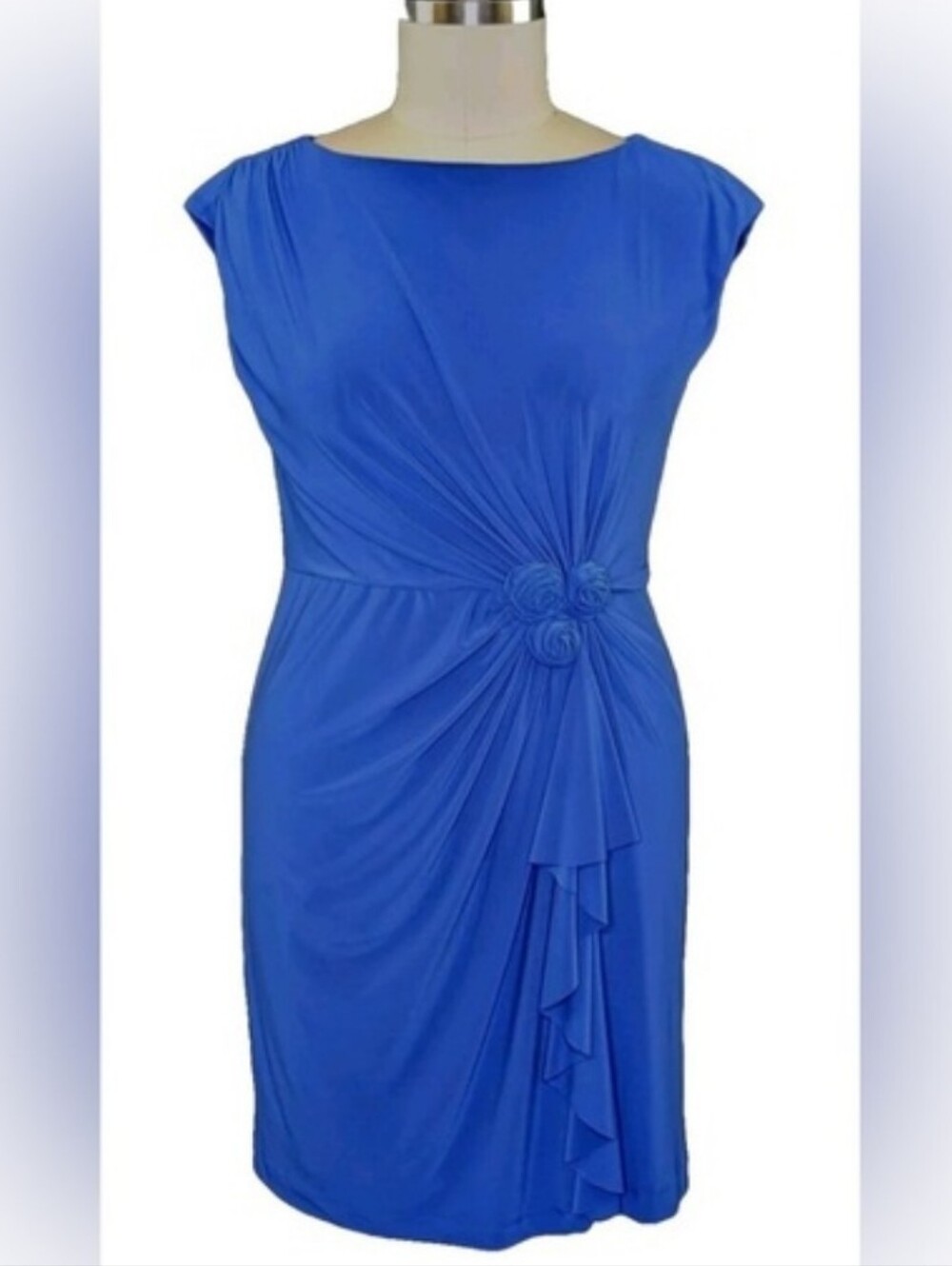 Jones New York Woman Royal Blue Jersey Sheath Dress with Rosette accent